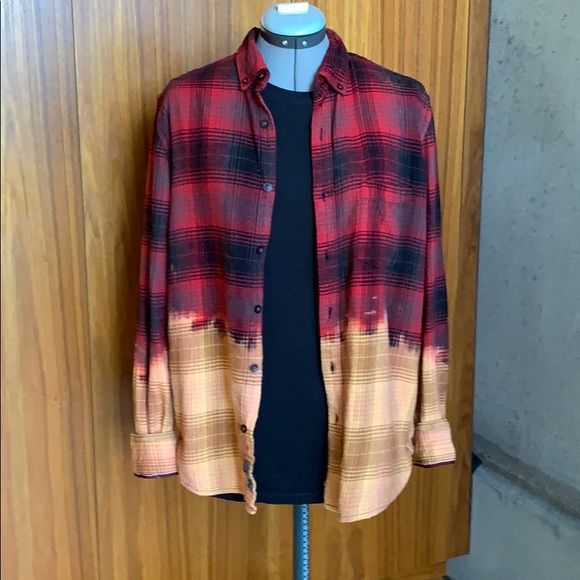 Dip Bleach Unisex Flannel Button Down Shirt - Picture 1 of 15